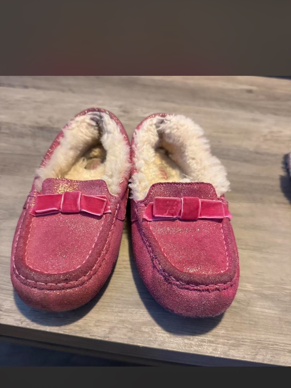 UGG Pink Girls Bow Moccasin Slippers